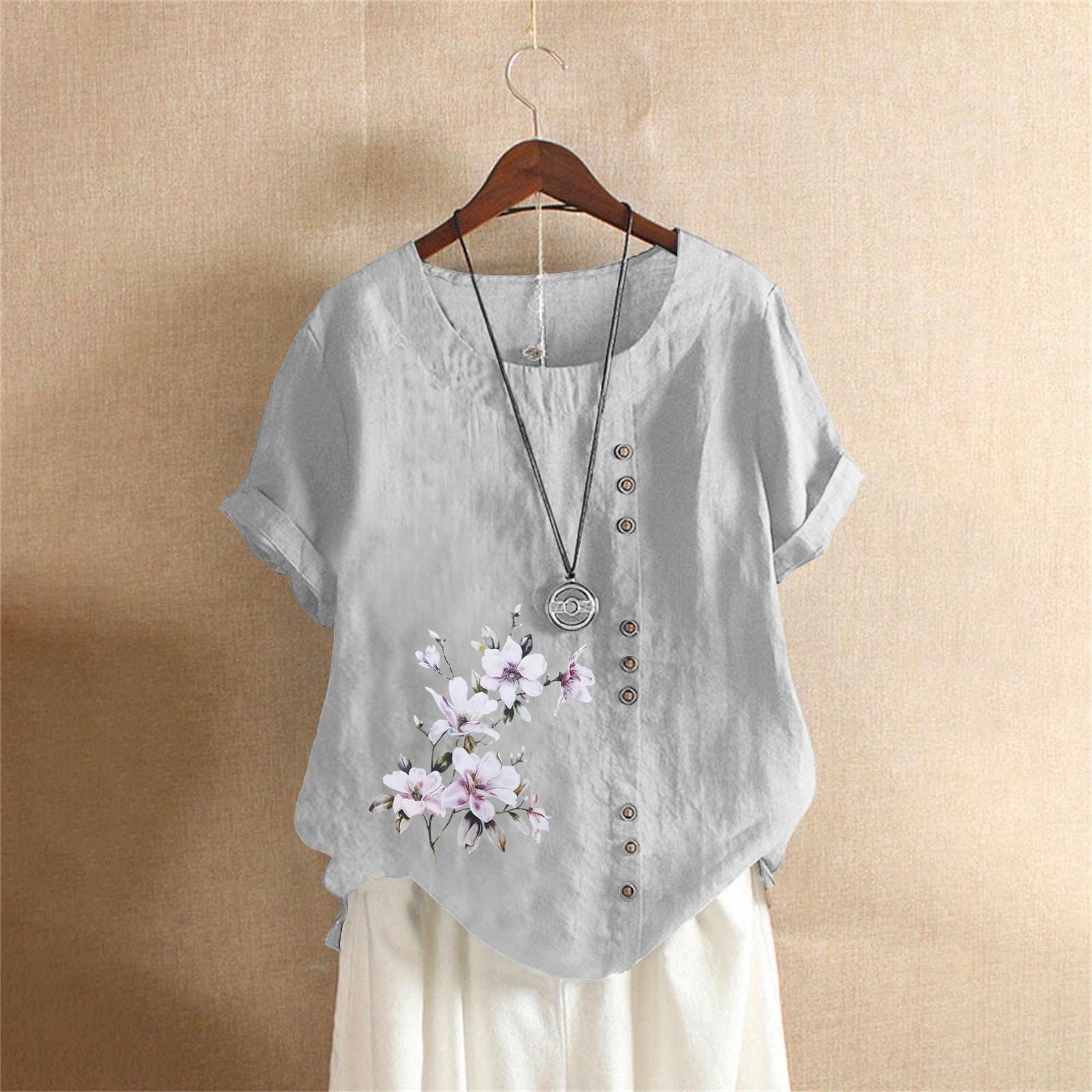 

Женская модная повседневная темпераментная футболка с коротким рукавом и круглым вырезом, винтажная футболка из хлопка и конопли с короткими рукавами, топ XXXXL