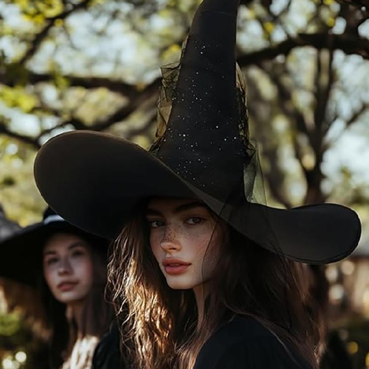 Halloween Witch Caps for Cosplay Punk Tulle Crinkled Wizard Hat Adult Unisex Party Hat Costume Pointed Hat Festival Props