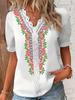 Summer V-neck Lace Printed Blouse Lace Patchwork Shirt Fashion Women Casual Short Sleeve Tops Ladies Shirt For Women 28628