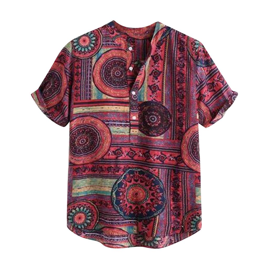 Summer New Men's Shirt European And American Men's Ethnic Fashion Leisure Printed Shirt