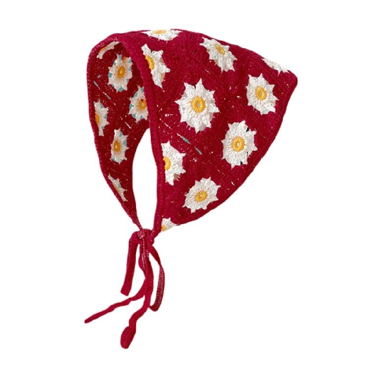 Gehäkelte Bandanas mit hohlem Blumenmuster für Damen und Mädchen, dekoratives ethnisches Kopftuch für Musikfestival