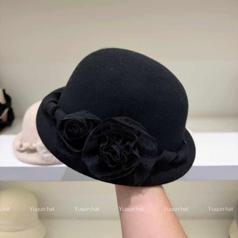 Autumn and Winter Wool Beret Women's Flower Crimped Top Hat Showing Face Small Octagonal Hat Bud Hat Versatile Daughter Hat
