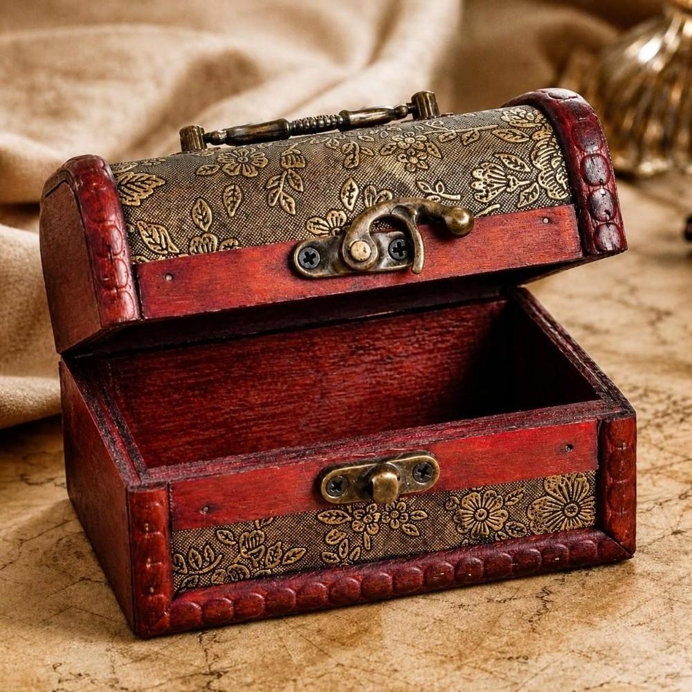 Small Size Wooden Jewelry Box Classical Keepsake Case Retro Trinket Chest Cosmetics Sorting