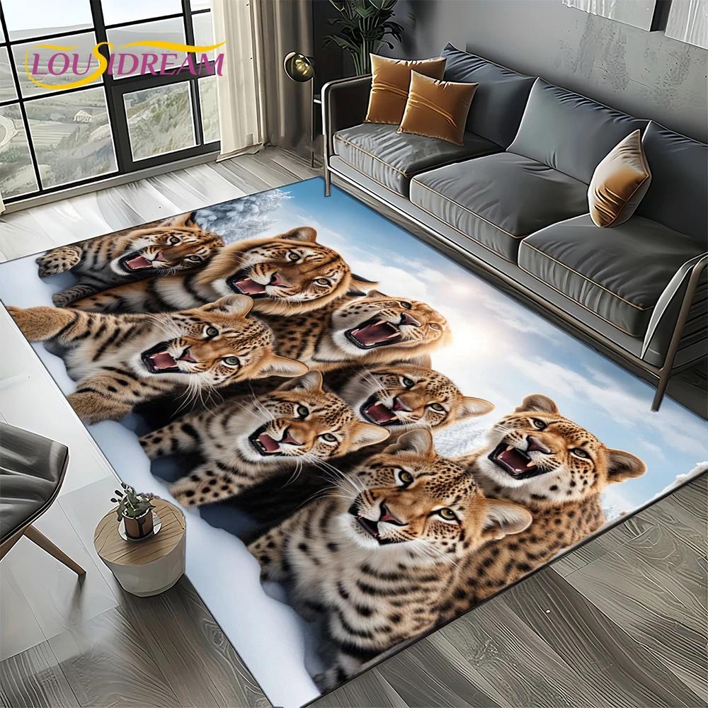 Wilder Tiger Löwe Leopard Biest Tier Wildtier Cartoon Teppich Teppich für Wohnzimmer Schlafzimmer Sofa Dekoration, Rutschfeste Bodenmatte