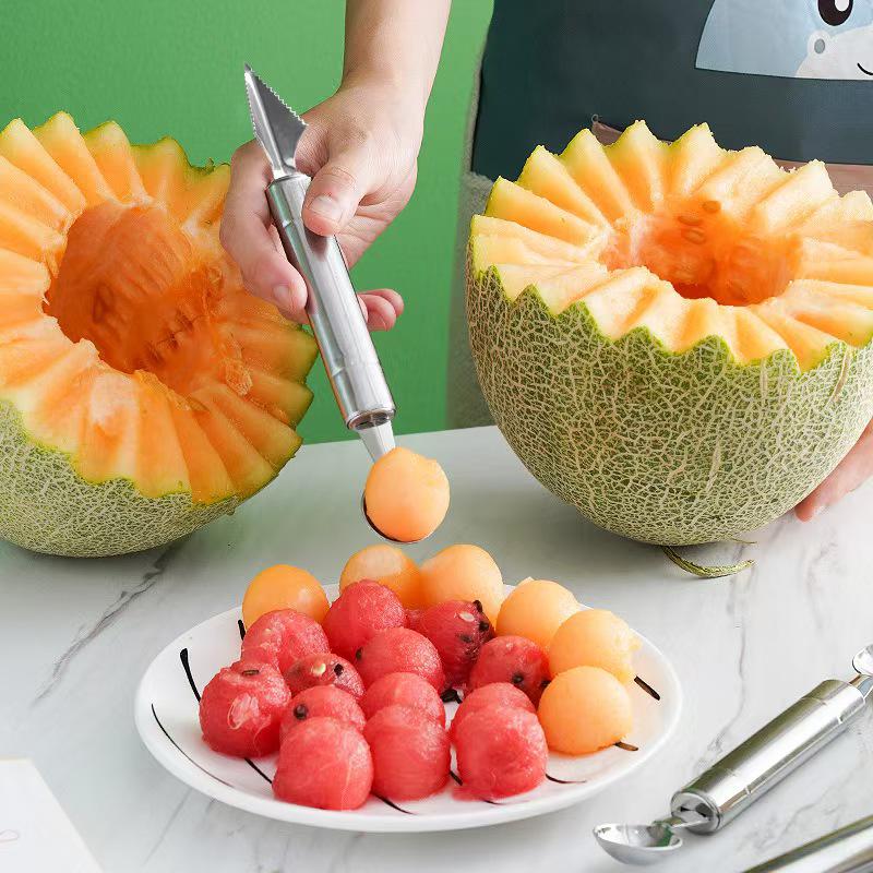 Stainless Steel Double-Ended Fruit Baller & Carving Knife for Kitchen Use