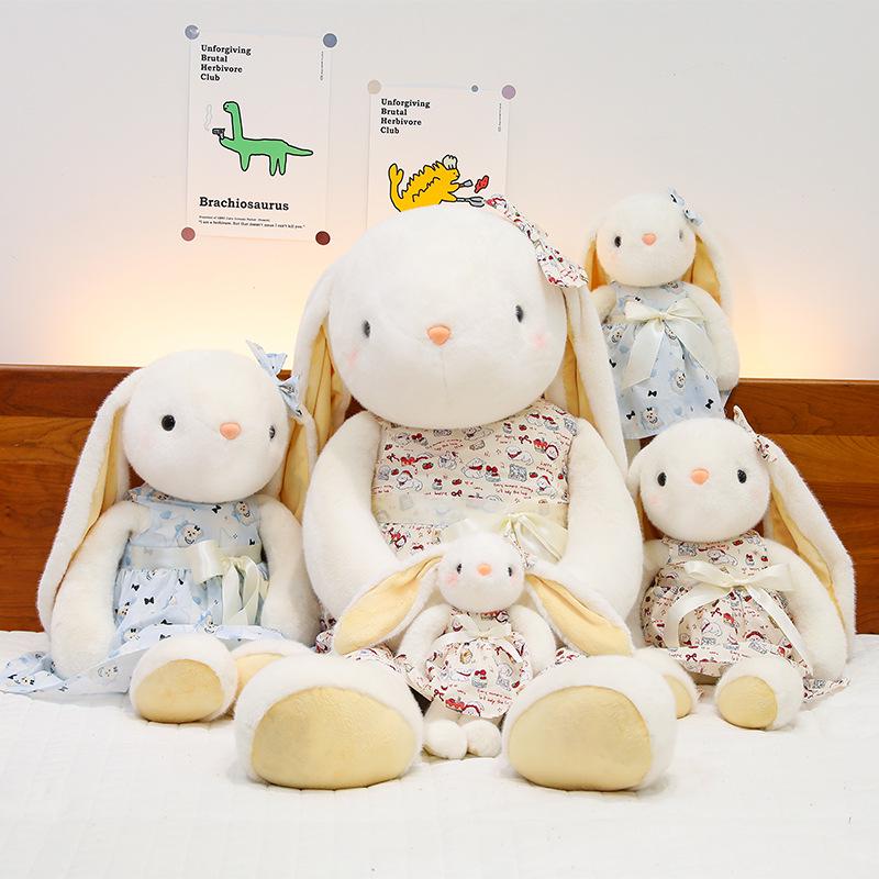 Large Lop-Eared Bunny Plush - Cute Floral Skirt Doll, Soothing Girl's Companion and Pet Healing Toy