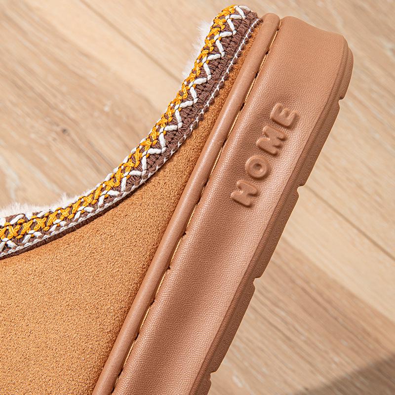 Unisex Suede Lace Warm Cotton Slippers with EVA Sole for Indoor/Outdoor Use
