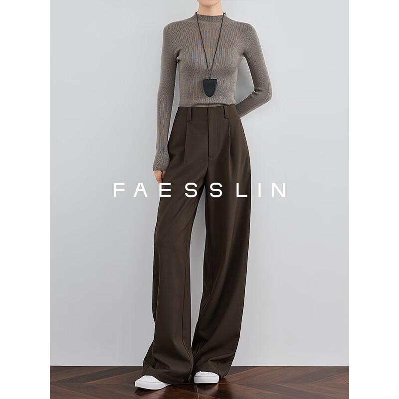

FAESSLIN Women s High-Waist Pleated Draped Wool Blend Wide-Leg Trousers M