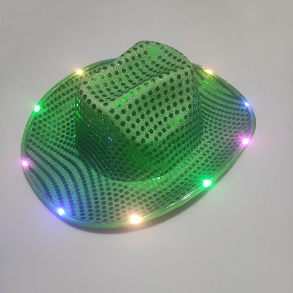 Luminous Design LED Cowboy Hat Pearlescent Finish Retro Western Style Flashing Cap Unisex Fit Three-speed Adjustment Cowgirl Hat