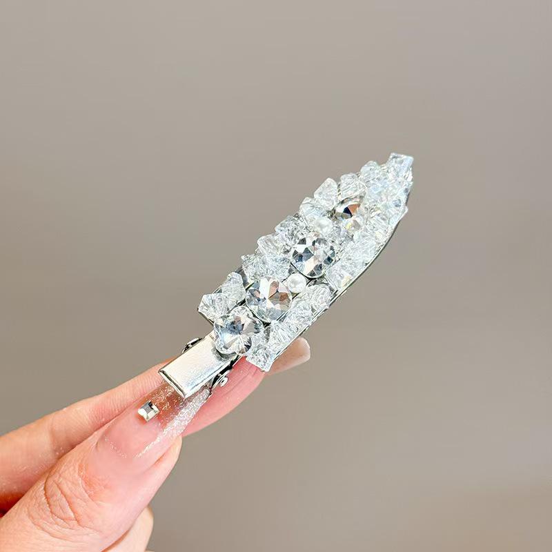 Sparkling Pink Crystal Diamond Duckbill Clip for Girly Side Bangs