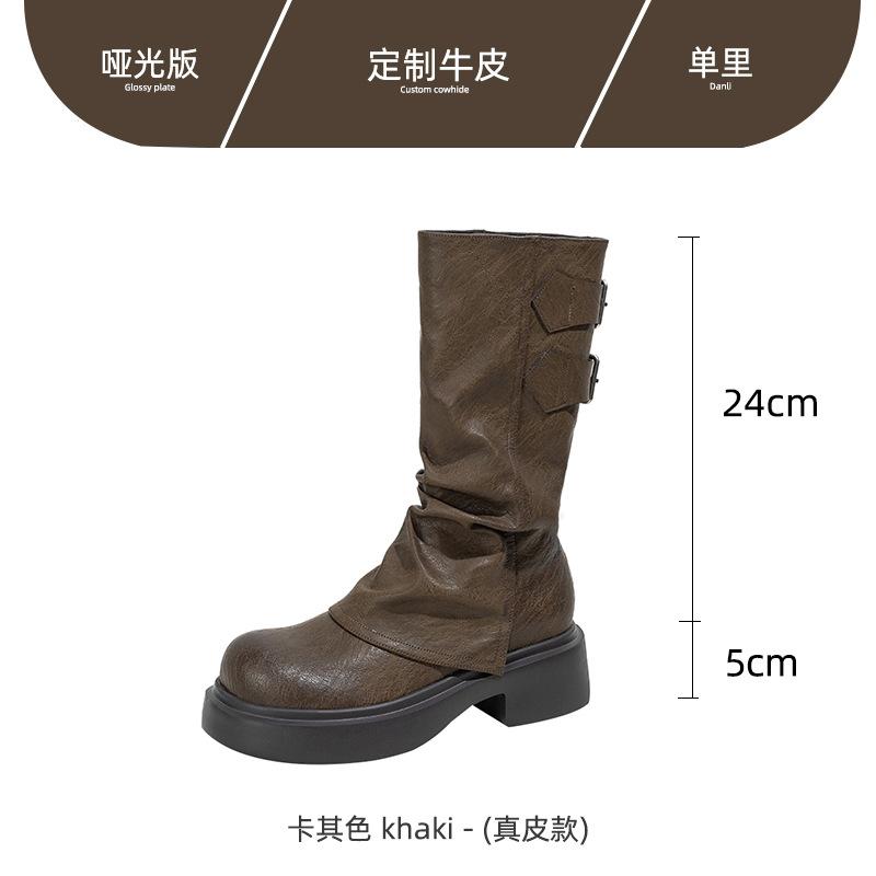 Martin Boots Women's Maillard Short Boots Women's 2025 New Spring and Autumn Single Boots Thick-soled Brown Trousers Knight Boots Martin Boots