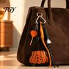 Pumpkin Key Ring Faux Leather Keychain Pendant, Halloween Bag Charm with Rustic Decor Braided Rope, Decorative Accessory for Backpacks Handbags Purse