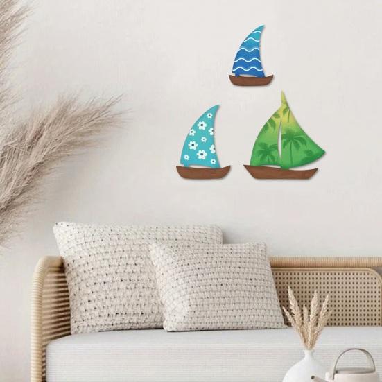 3 Pcs Summer Wood Sailboat Nautical Wall Decor Rustic Wall Hanging Sculpture Ocean Coastal Wall Art for Bathroom Living Room Lake House