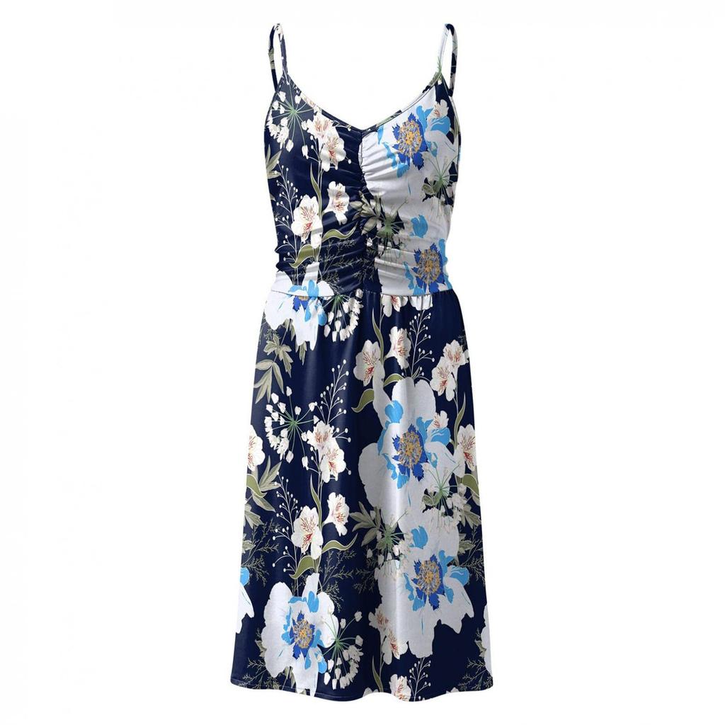 Γυναικείο φόρεμα με λουλουδάτο στάμπα με λουλουδάτο με λαιμόκοψη σε σχήμα V με πλισέ με πλισέ