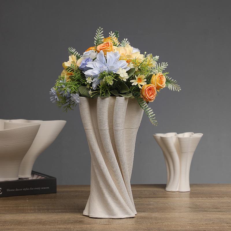 Ceramic Handicrafts Three-dimensional Pleats Petals Flower Vase Flower Arrangement Accessories Flowerpot Home Decoration