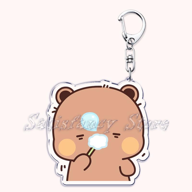 Bubu Dudu Cartoon White and Grey Couple Bears Keychains Ring for Accessories Bag Pendant Key Chain Jewelry Fans Lovers Gifts