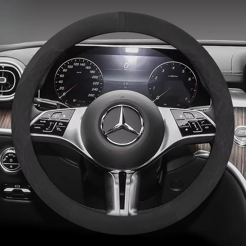 Suede Leather Steering Wheel Cover for Mercedes Benz GLE GLS GLC GLA C E S Class AMG GLK ML Etc Non-Slip Grip Protector Sport