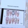 10Pcs Artificial Nails With Plaid Bowknot Pearl Heart Rhinestone Handmade Design For Women