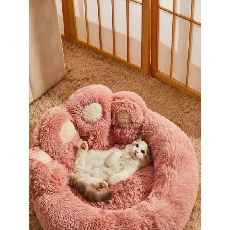 

Милая медвежья лапа Мягкий Длинный Плюш Кошачий домик Собачий домик Зимняя теплая лежанка для питомца Кровать для кошки Коврик для кошки Диван для сна животных Защита от холода Diameter 60cm розовый