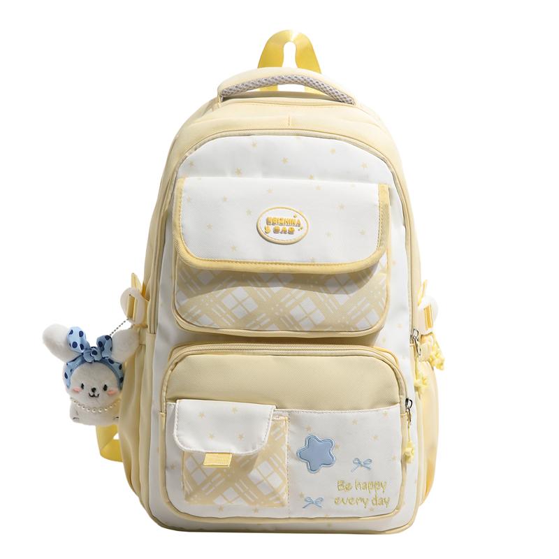 Printed Contrast Student Schoolbag Women's College Style Multi-Compartment Backpack