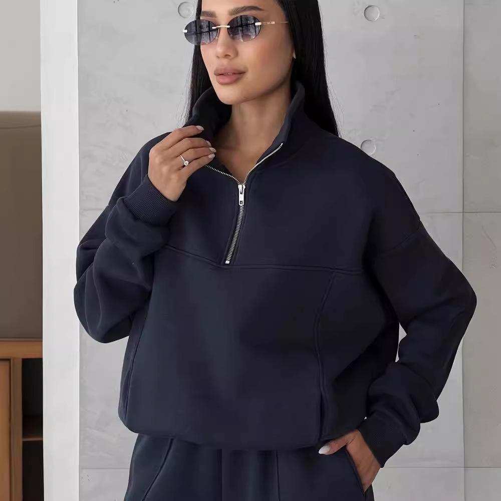 

Жіночий весняний однотонний комплект: Худі з довгим рукавом + Штани-гарем на еластичному поясі, Комплект з двох предметів XXS темно-синього кольору