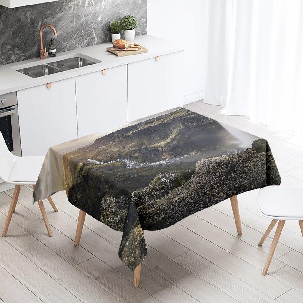 Waterfall Tablecloth Alpine Flowing Water Printed  Stain Resistant Waterproof Kitchen Table Home Decoration