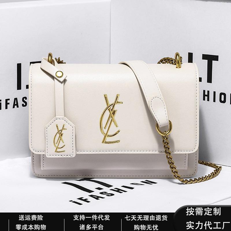 Bolso de cuero de álamo, nuevo bolso bandolera versátil de verano para mujer, bolso de cadena, bolso cuadrado pequeño de alta gama para mujer