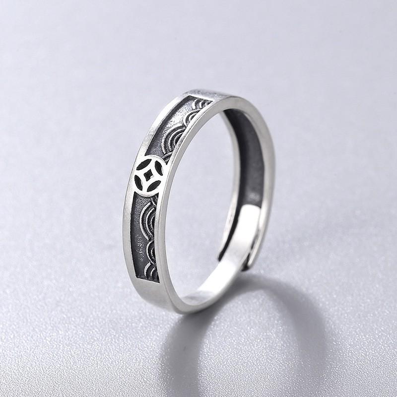 Adjustable Vintage Money Cloud Couple Ring Set Men Women Boho Ethnic Style Plated Copper Band