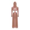 Women Sheer Maxi Dress High Slit Design Hooded Face Cover Long Sleeves Hollow Out Mesh Coverup Gown