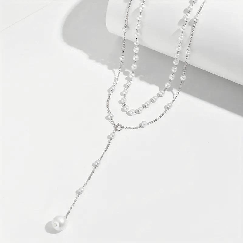 1PC Fashion New Pearl Necklace Women's Personality Y-Shaped Pearl Tassel Stacked Clavicle Chain Necklace