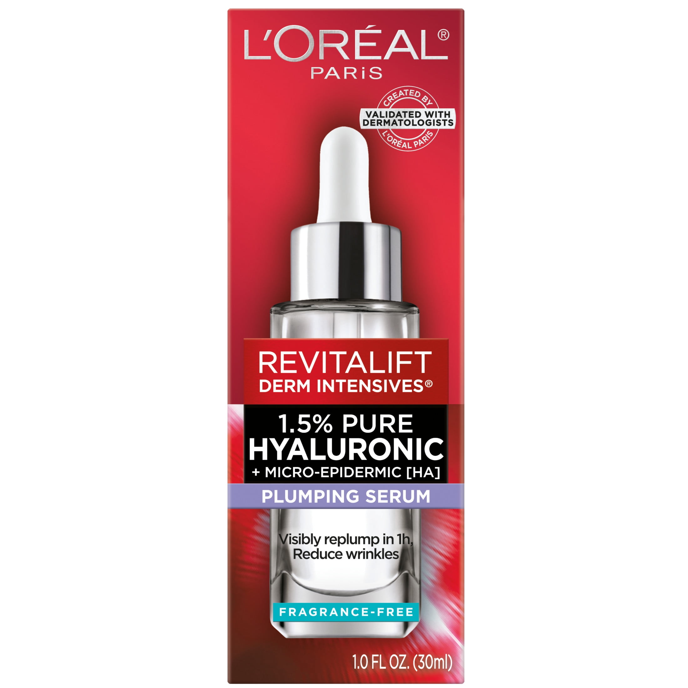 L Oreal Paris Revitalift Derm Intensives Hyaluronic Acid Face Serum, Anti-Aging, 1.0 fl oz