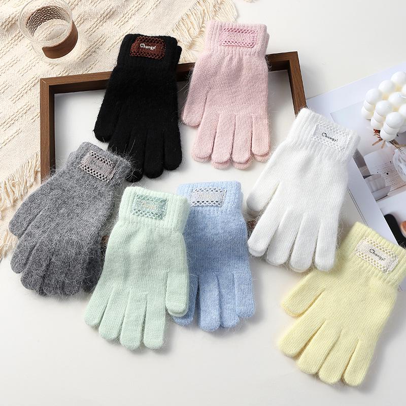 Women's Winter Warm Plush Knitted Fingerless Touchscreen Gloves in Candy Colors