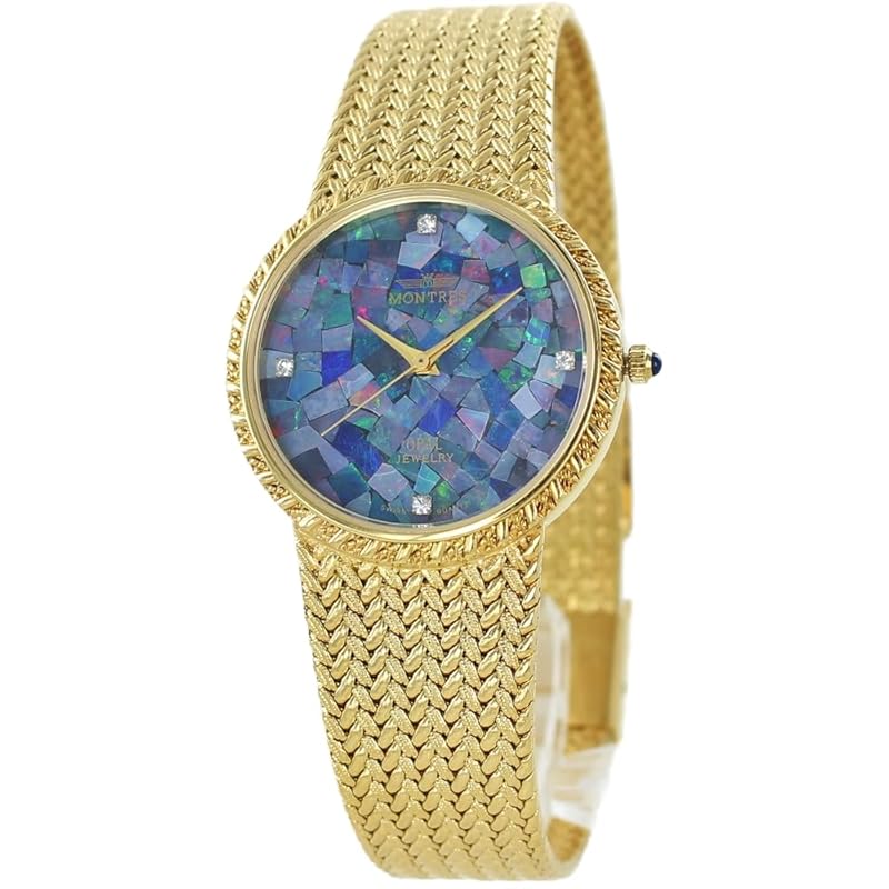 

[Montress] watch men s ladies unisex natural stone opal dial blue stainless gold bracelet MS-008G-GOP []