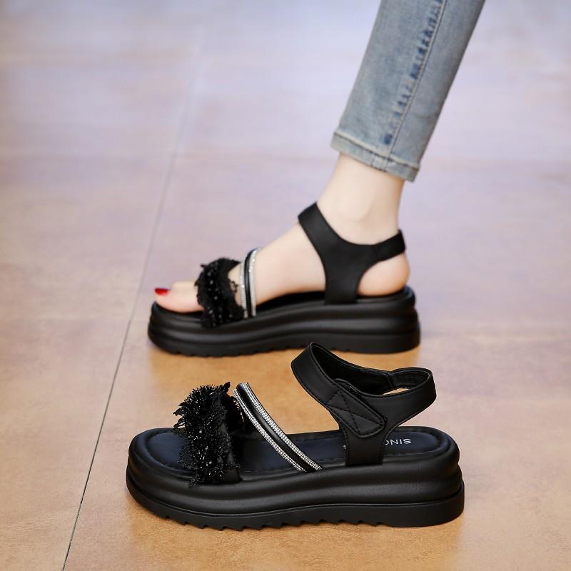 Sandals Straps 2025 Women's Suit Female Beige Clogs with Heel Open Toe Summer Shoes New Black Gladiator Low Thick Peep