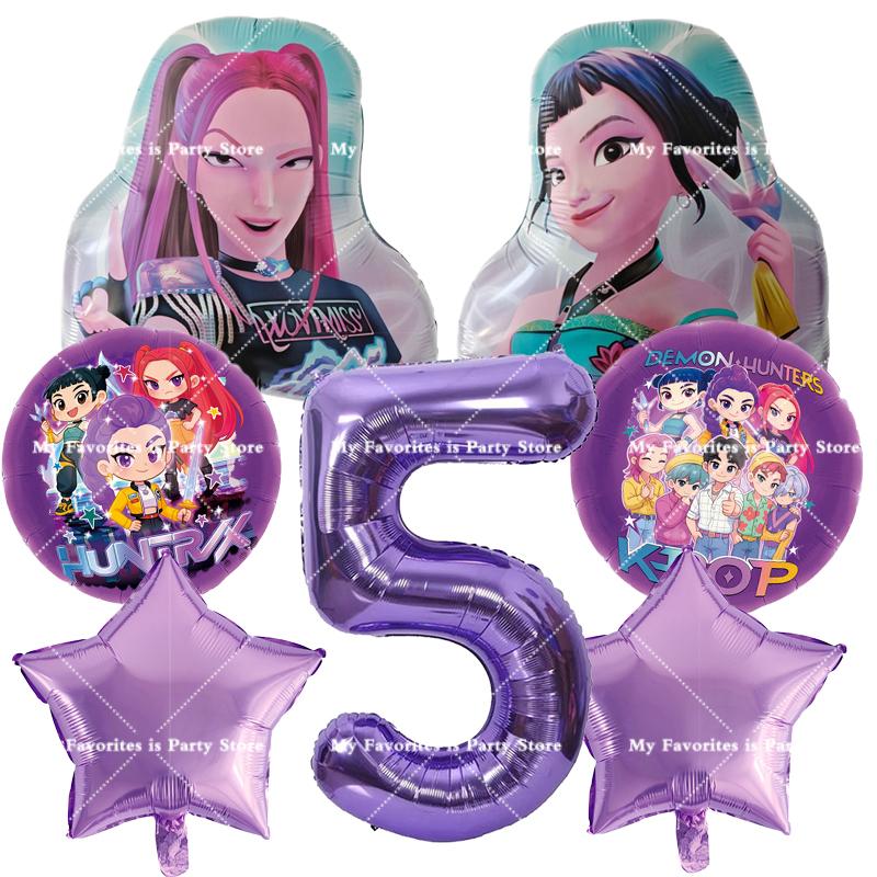 Kpop Demon Hunters Birthday Balloons Set Number Balloon Suit Foil Ballon Cartoon Birthday Party Supplies Decor Baby Shower Gift