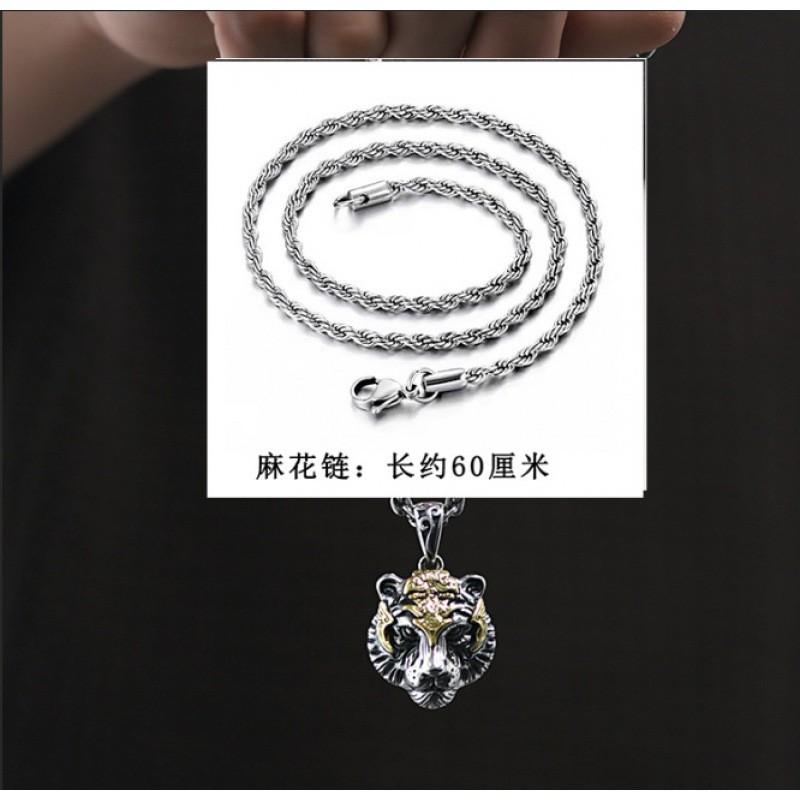 Mens Tiger Pendant Necklace With Leather Cord Or Steel Chain Animal Zodiac Charm Hipster Jewelry Gift Him