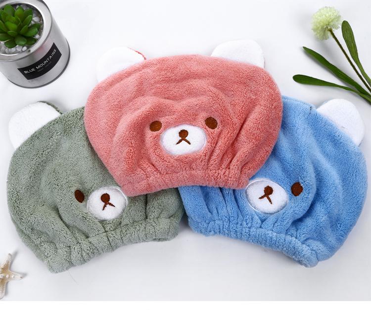 A2507 Quick-Dry Cotton Towel for Kids Cute Animal Embroidered Dry Hair Cap with Cartoon Pattern Bath Towels for Children
