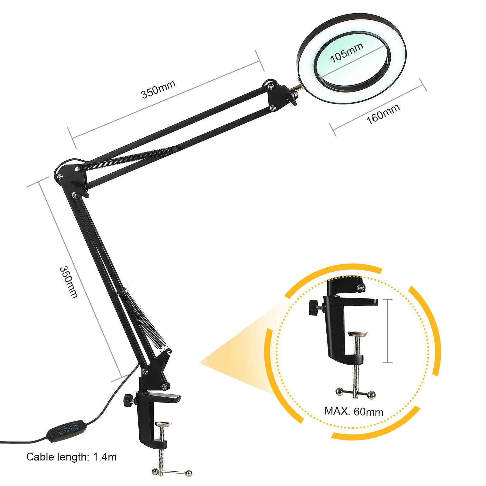 

Neoglint Flexible Clamp-on Table Lamp with 8x Magnifier Swing Arm Dimmable LEDs Desk Light 3 Color Modes & 10 Brightness Levels Reading Working Studyi