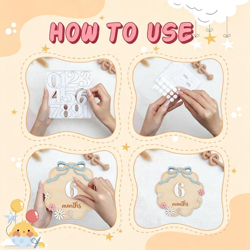 Marqueurs de jalons mensuels pour bébé en bois non toxique, nœud rose, style floral, accessoires adorables pour photos de nouveau-né pour album souvenir