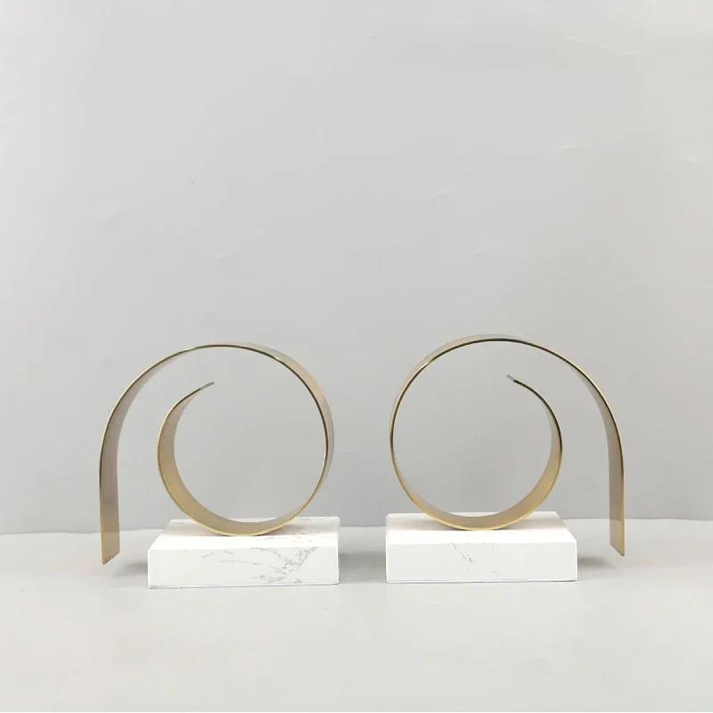 Golden Spiral Twist Ornaments Creative Bookend Marble Base Desk Decoration Library Bookshelves Bookend Room Aesthetic Decor