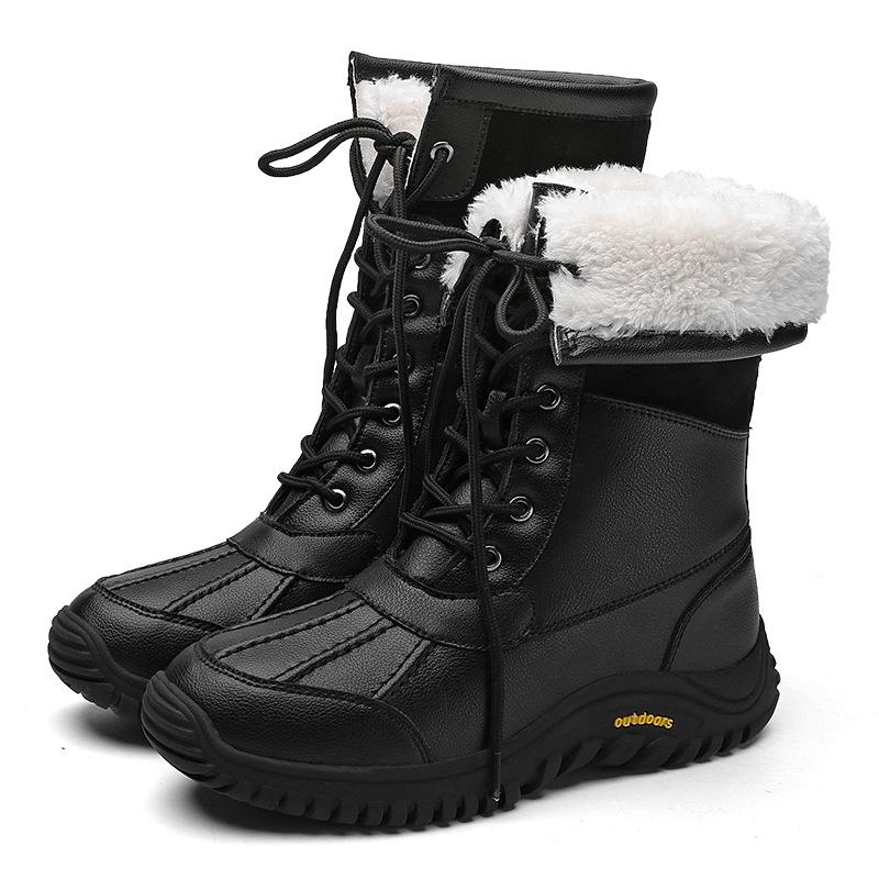 High-top cotton boots, winter outdoor snow boots, women's piled thickened warm large-size waterproof casual sports cotton shoes