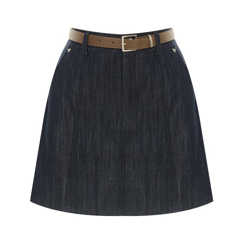 SELLY'S Line Belted Denim Mini Skirt_I6A-Csk017