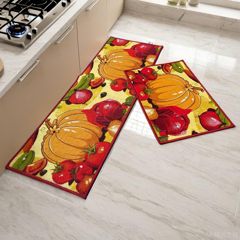 Red Absorbent Two-Piece Chef Kitchen Floor Mat - Machine Washable Carpet
