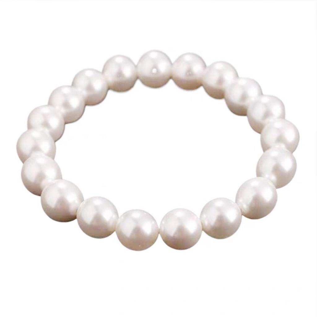 Elegant Multi-Piece Faux Pearl Bracelet for Women - Versatile, Elastic, and Stackable.