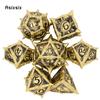 7 Pcs Yellow Black Dragon Eyes Metal Dice Solid Metal Polyhedral Dice Set Suitable for Role-Playing RPG Board Game Card Game