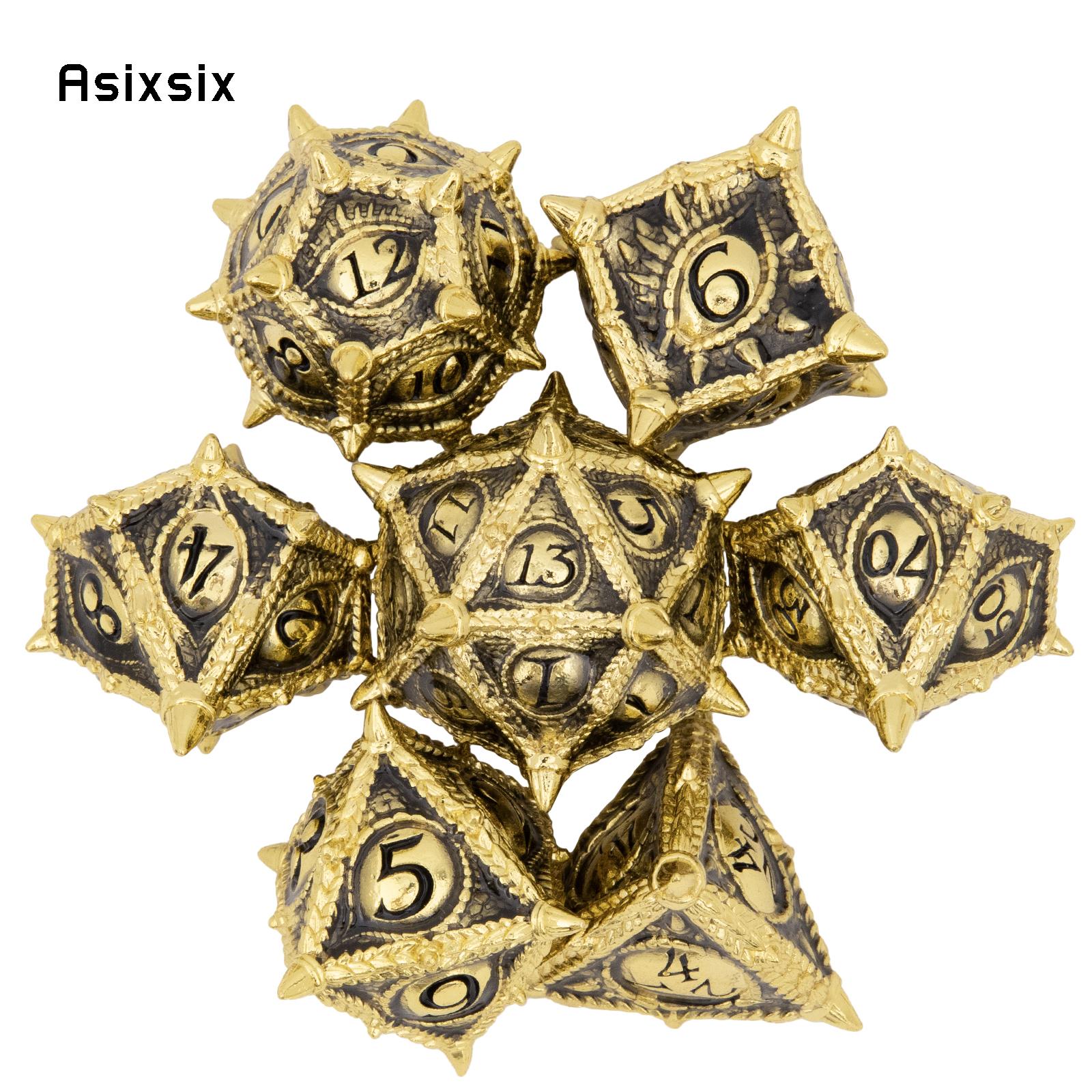 7 Pcs Yellow Black Dragon Eyes Metal Dice Solid Metal Polyhedral Dice Set Suitable for Role-Playing RPG  Board Game Card Game