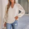 Spring New Women's V-neck Lace Hollow Lace Long-sleeved Loose Pullover Shirt
