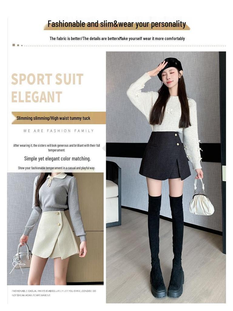 Women's High Waist Wool Pleated A-line Skirt with Anti-exposure Shorts - 2025 Autumn/Winter Collection