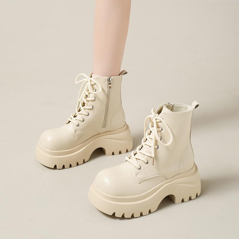 Fashion British Style Autumn Platform Boots Shoes for Women Fashion Lace Up Round Toe Ankle Boots Chunky Heeled Ladies Short Botines
