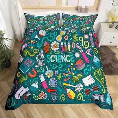 Set Biancheria da Letto da Laboratorio Set Copripiumino da Laboratorio di Chimica per Bambini Adolescenti Provetta Microscopio Graffiti Copripiumino Tema Scientifico